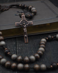 Rustic Benedictine Rosary - Handcrafted Wooden Beads & Copper Crucifix - Rosary Necklace