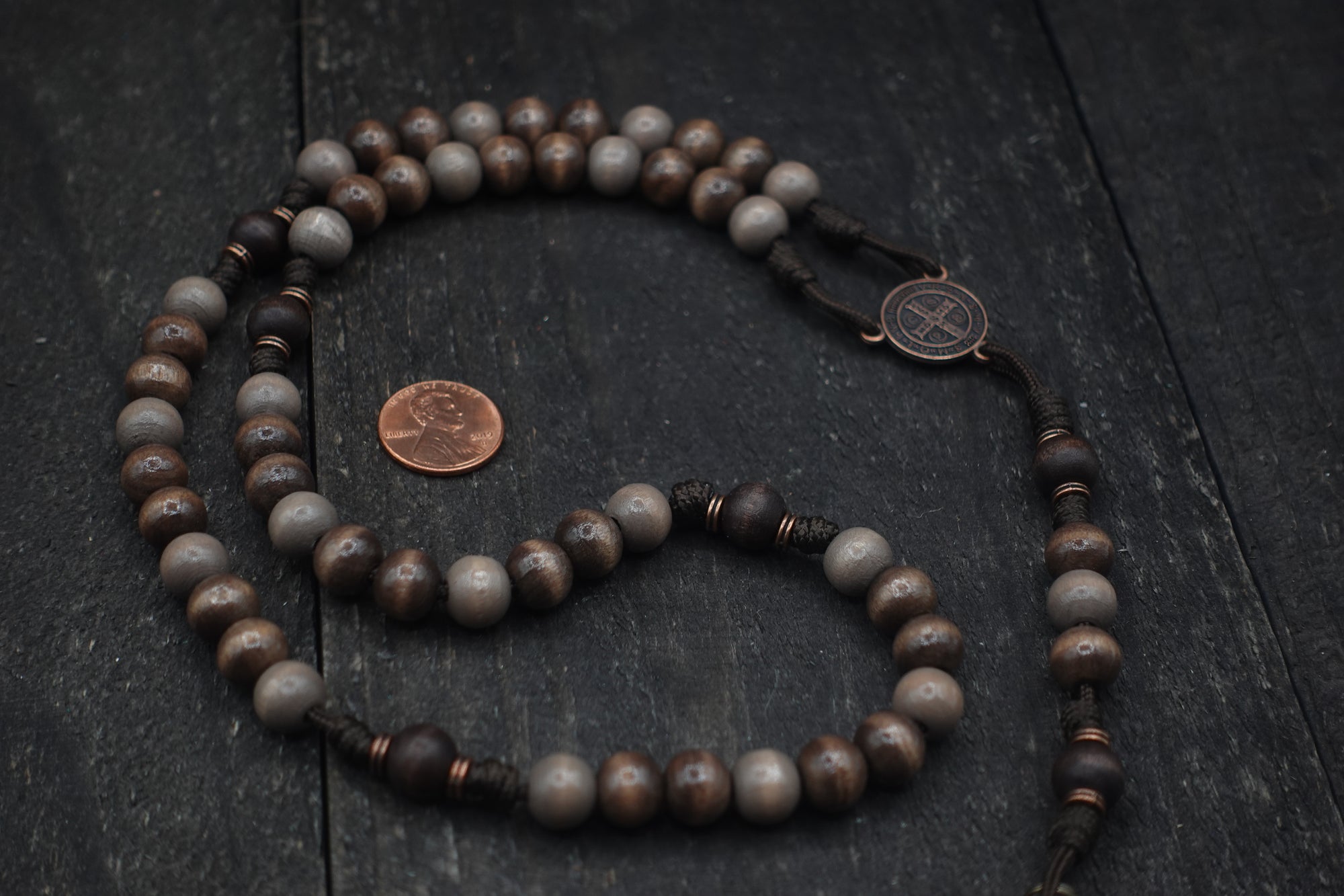 Rustic Benedictine Rosary - Handcrafted Wooden Beads &amp; Copper Crucifix - Rosary Necklace