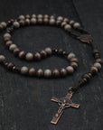 Rustic Benedictine Rosary - Handcrafted Wooden Beads & Copper Crucifix - Rosary Necklace