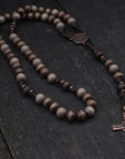 Rustic Benedictine Rosary - Handcrafted Wooden Beads & Copper Crucifix - Rosary Necklace