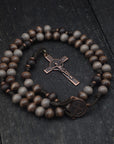 Rustic Benedictine Rosary - Handcrafted Wooden Beads & Copper Crucifix - Rosary Necklace